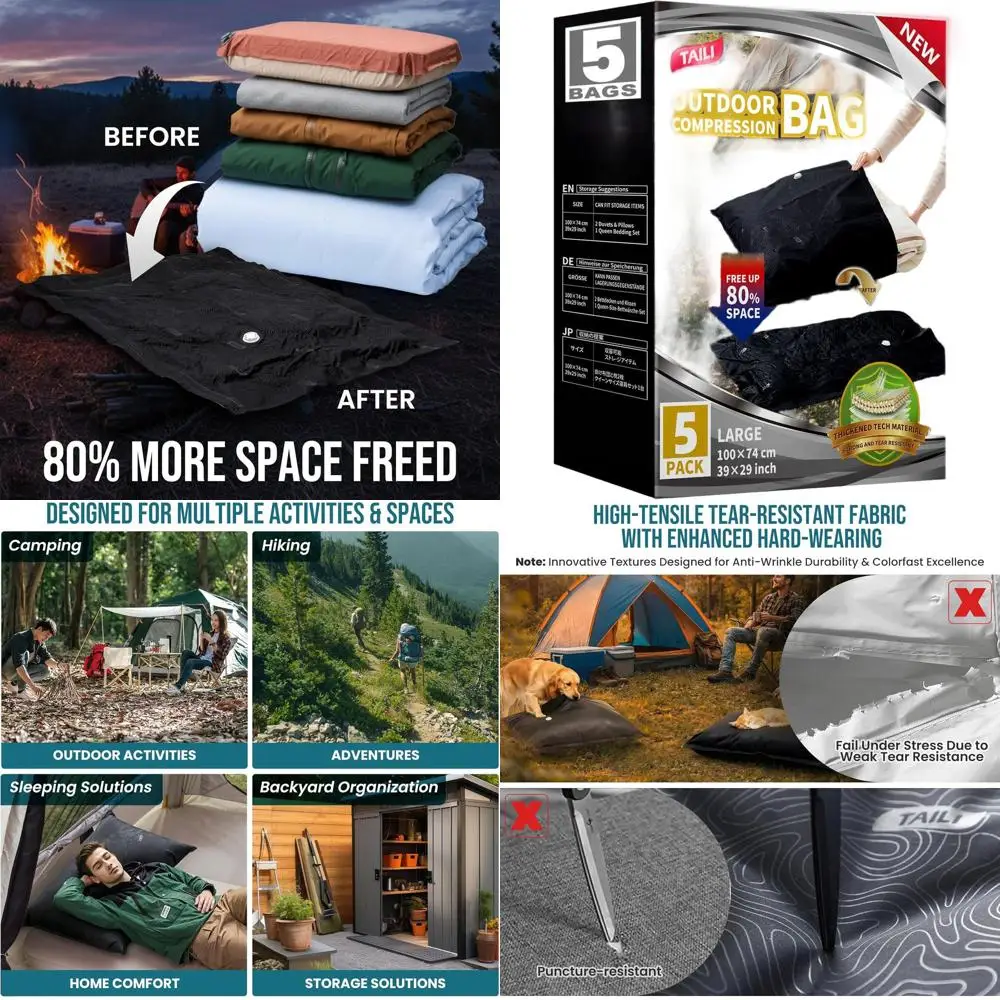 

5-Piece Outdoor Vacuum Storage Bags, 39x29 Inch, Durable Compression for Camping, Clothes, Waterproof & Puncture-Resistant