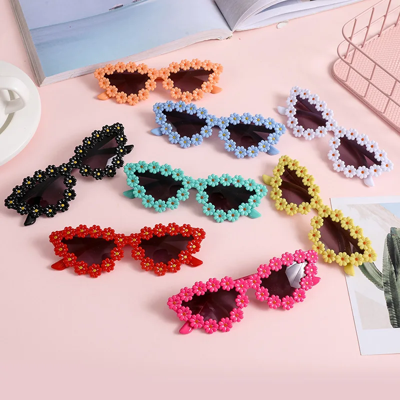 KLASSNUM Kids Flower Cat Eye Frame Sunglasses Girls Boys Glasses Children Cute Daisy Shades Outdoor UV Protection Party Eyewear