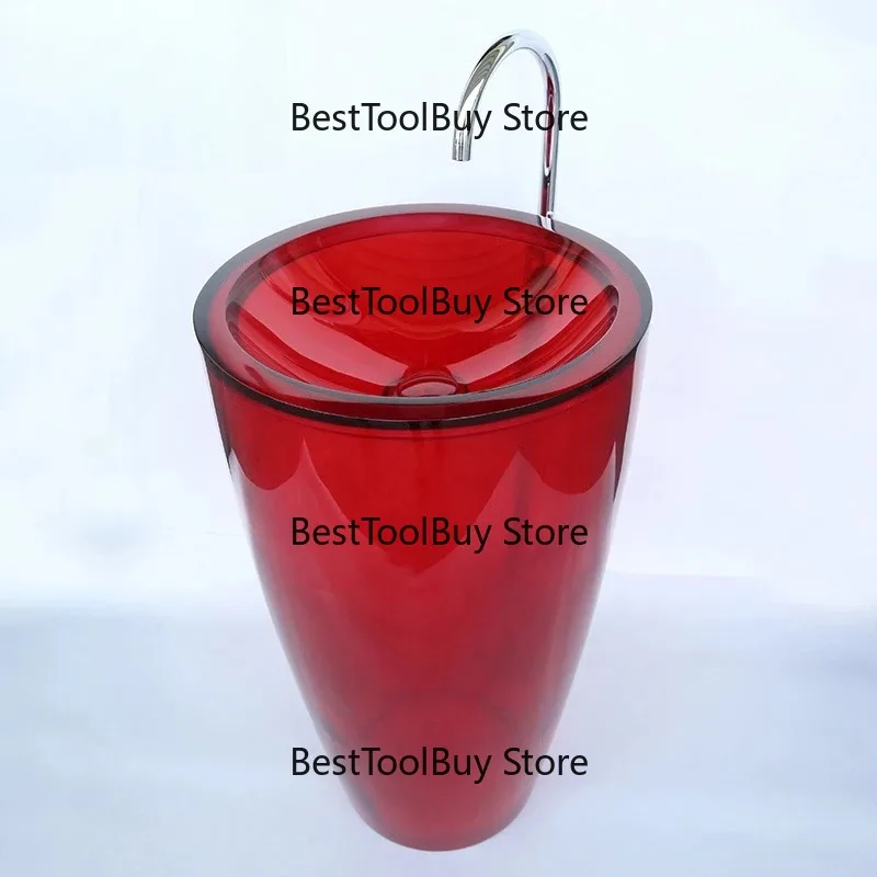 

Modern Round Clear Resin Solid Surface Pedestal Sink Multicolor Freestanding Hotel Villa Bathroom Wash