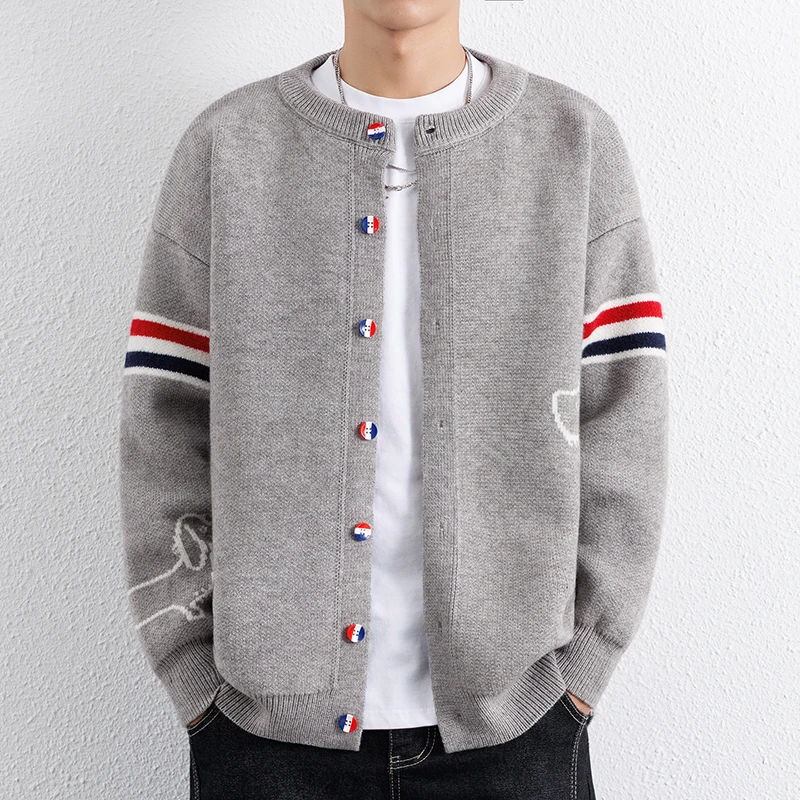 Designer Brand Long Sleeve Knitted Cardigan Men's New Trend Color Blocked Button Design Couple's Casual Warm Round Neck Coat