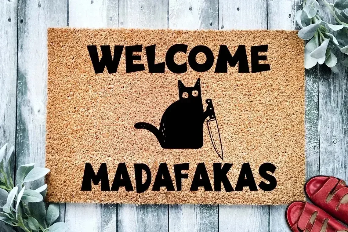 Dark Cat Welcome Madafakas Full Print Doormat Fun Doormat Home Decor Kitchen Bathroom Decor Give People Fun Gifts Fast Shipping