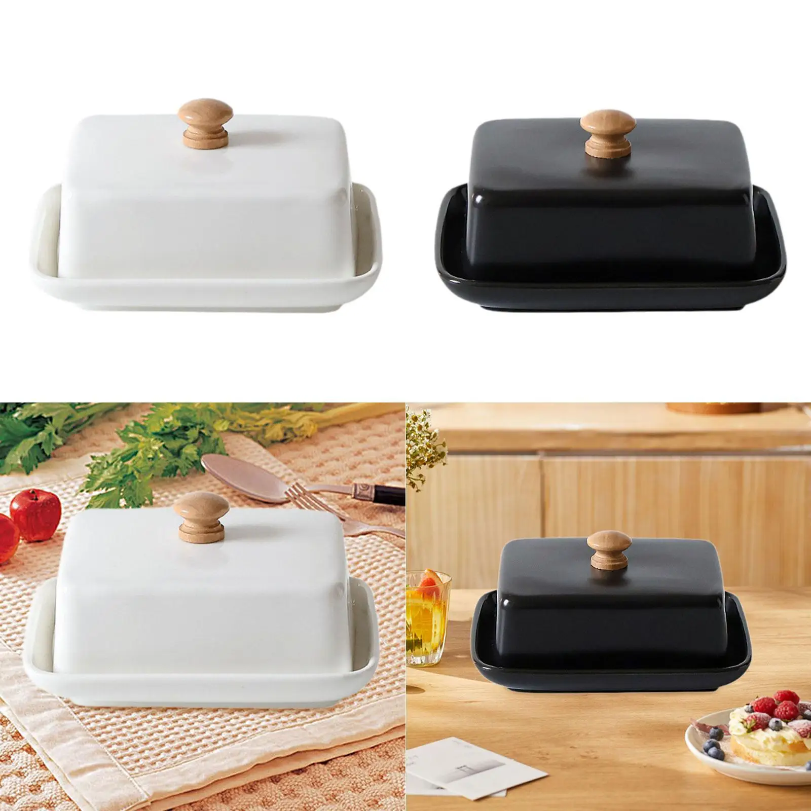 Plato de mantequilla de cerámica con tapa, soporte grande y práctico y minimalista para el hogar, restaurante, pastelería, nevera, cocina