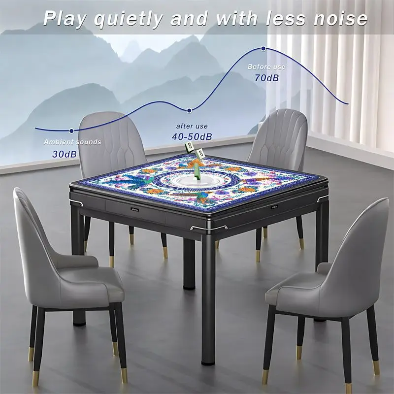 VIKAMA Chinese-Style Colorful Birds and Peonies Mahjong Table Mat, Edged Square Game Mat, Mahjong and Poker Table Decoration