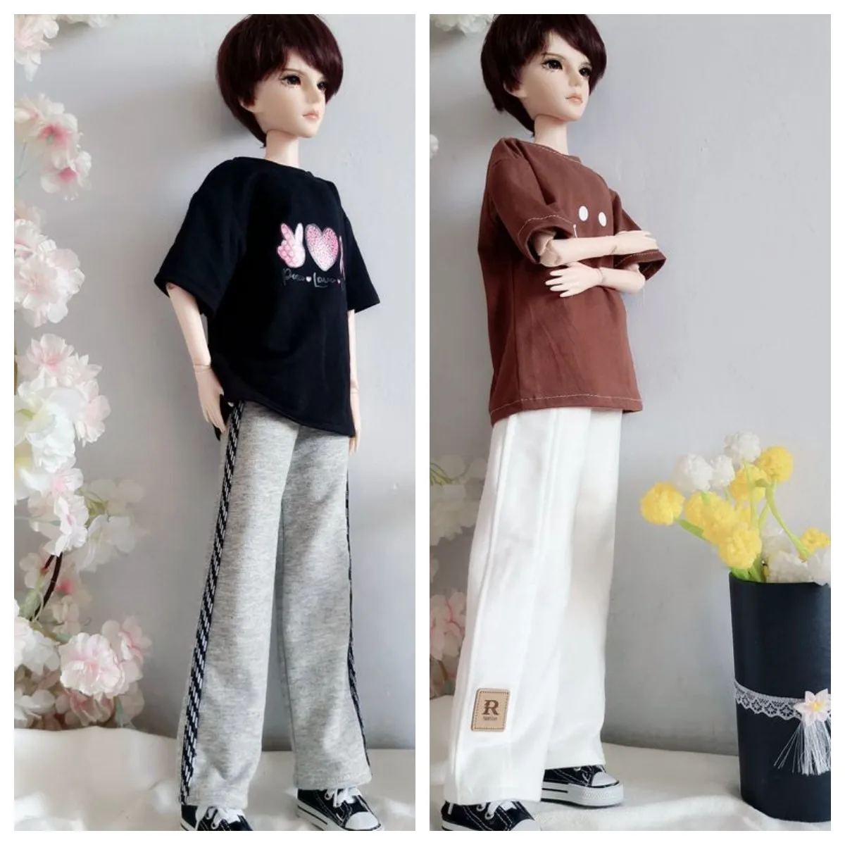 60cm Doll's Clothes Suit for 1/3 Male or Female Bjd Doll Sports Clothing Pants Diy Girl Toys Dress Up Doll Accessories, No Doll