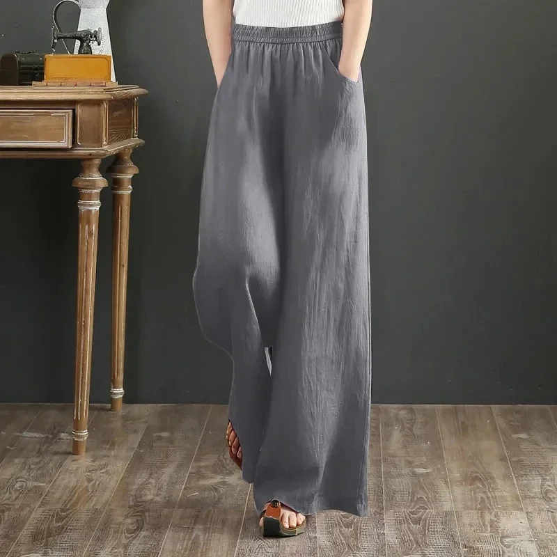 High Waist Cotton Linen Wide Leg Pants Casual Womens Summer Sweatpants Spring Baggy Straight Pantalones Korean Fashion 90cm New