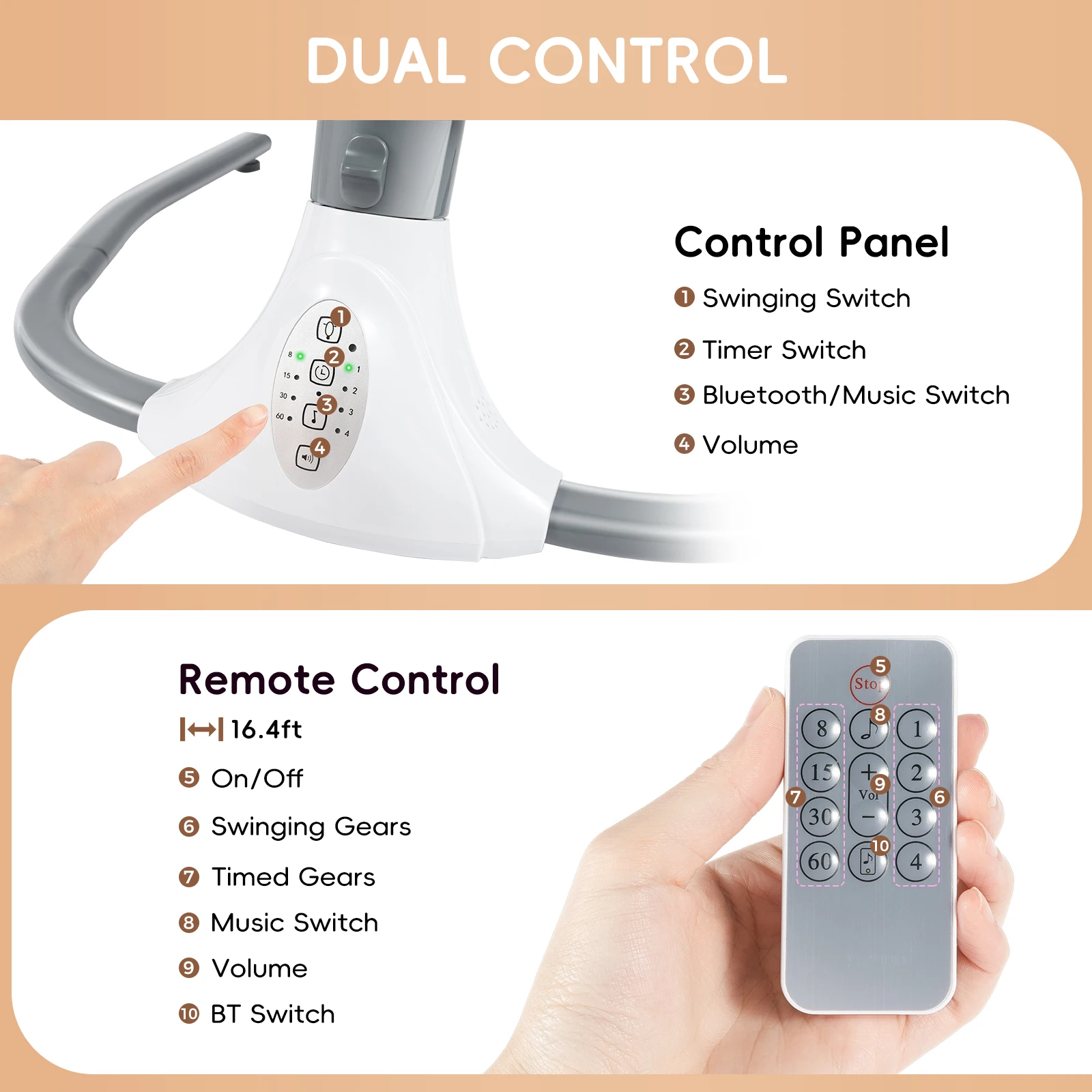 Baby Swing with 4 Speed Regulation & 4 Timing Settings – Portable Infant Rocker for Newborns and Babies