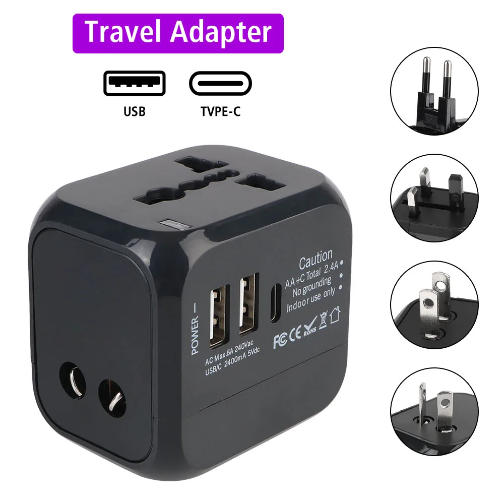 All-in-one Wall Charger  Travel Adapter 6A US EU UK AU plug Travel Charger with 2 USB Port and 1 Type C Universal