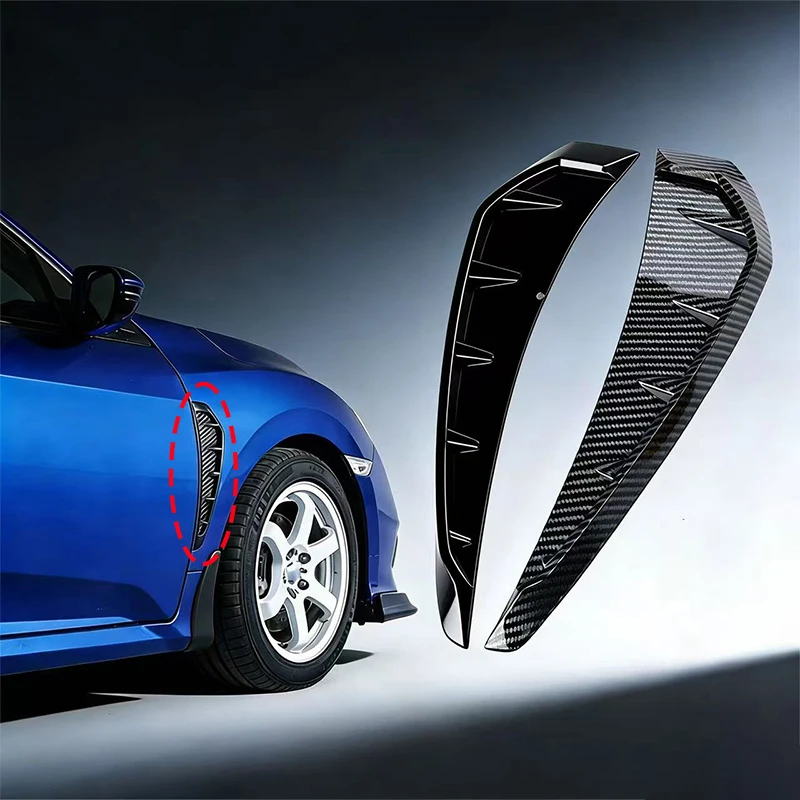 2 Stück Auto-Haifischgrill-Luftstrom-Seitenlüftungsöffnungen, Außengrill-Dekoration für Honda Civic 2016 2017 2018 2019, ABS-Kunststoff, Carbonfarbe