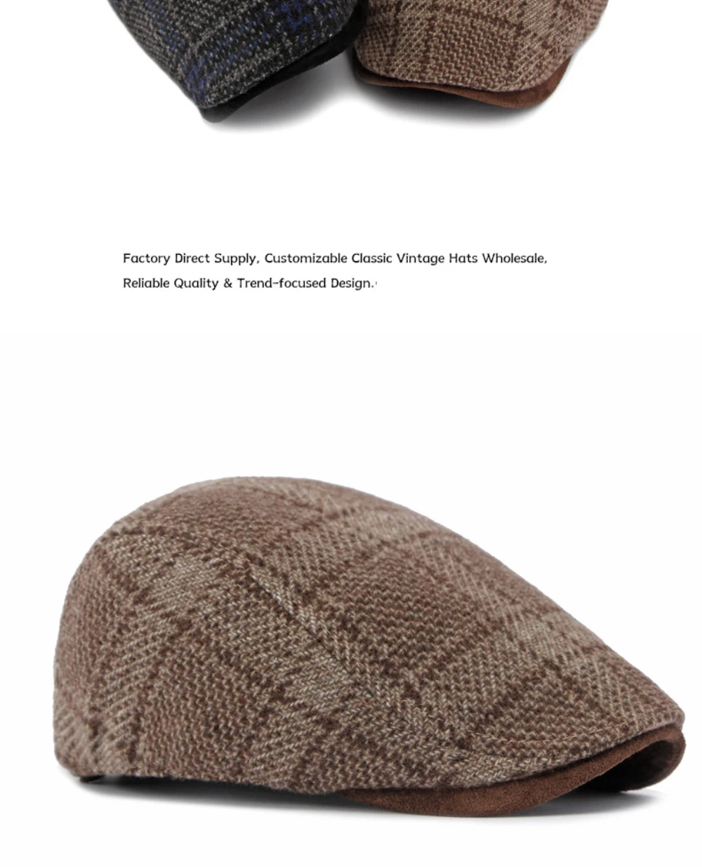 HT5159 Baskenmützen Warme Künstler-Malermütze aus Wolle für Damen und Herren, mit Fleece gefütterte Ivy-Flachmützen, 2026 Neue Herbst-Winter Karierte Baskenmütze – Detail 8