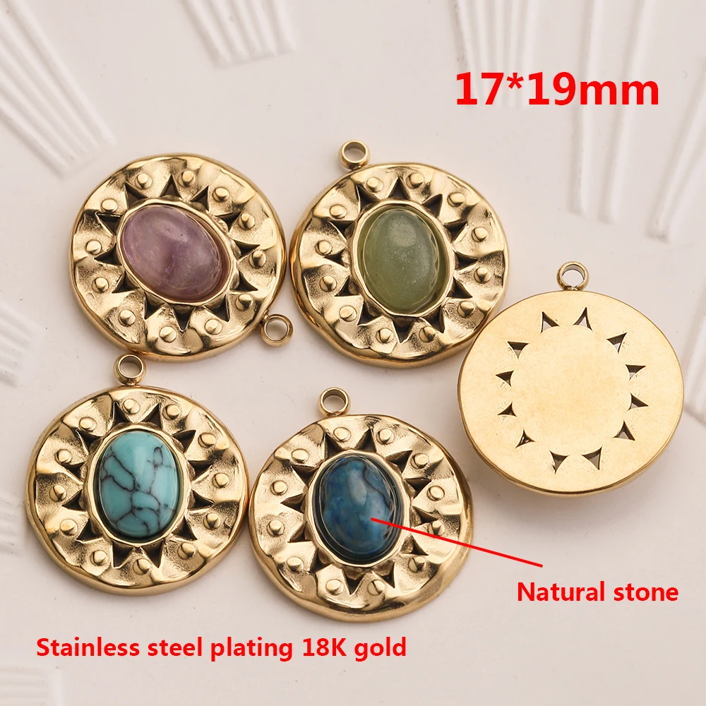 5pcs 17*19mm Sun Flower Natural Stone Charms Stainless Steel Bohemia Star Pendants for DIY Necklace Jewelry Making fashion - Image 2