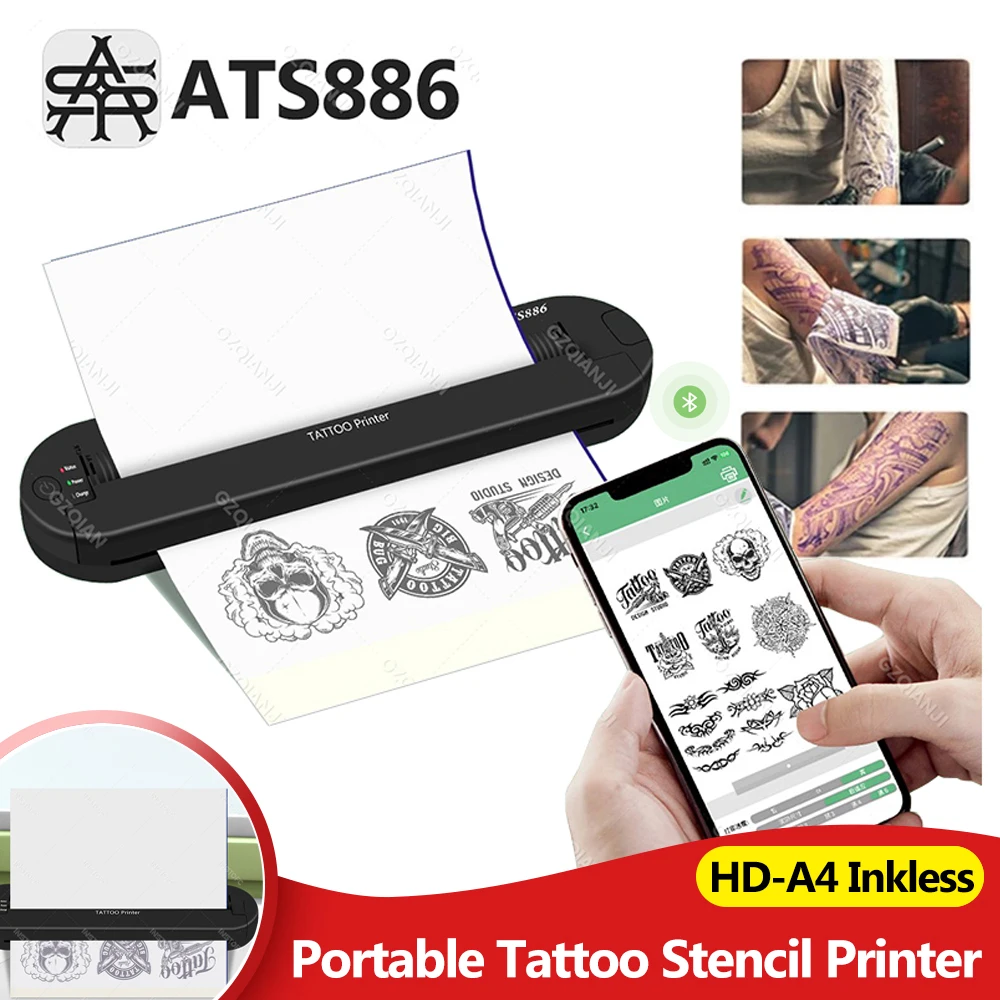 

A4 Inkless Portable Tattoo Printer ATS886 Thermocopier Tattoo Stencil Maker Android iOS For Travel Office School Use