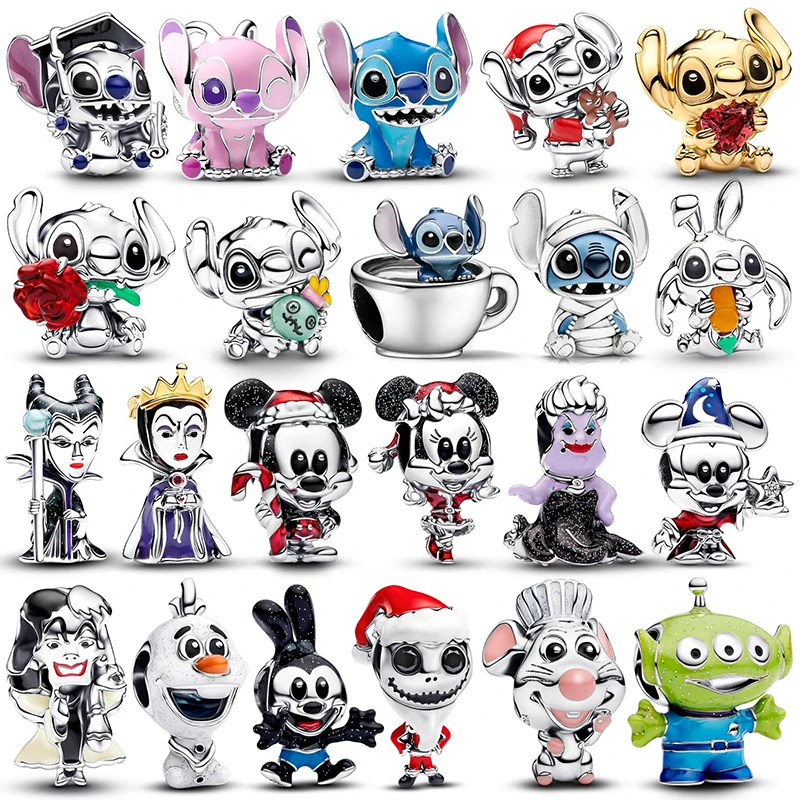 

925 Sterling Silver Disney Stitch Mickey and Minnie Charm Beads Fits 3mm Bracelets Necklace For Women Pendant Luxury DIY Jewelry