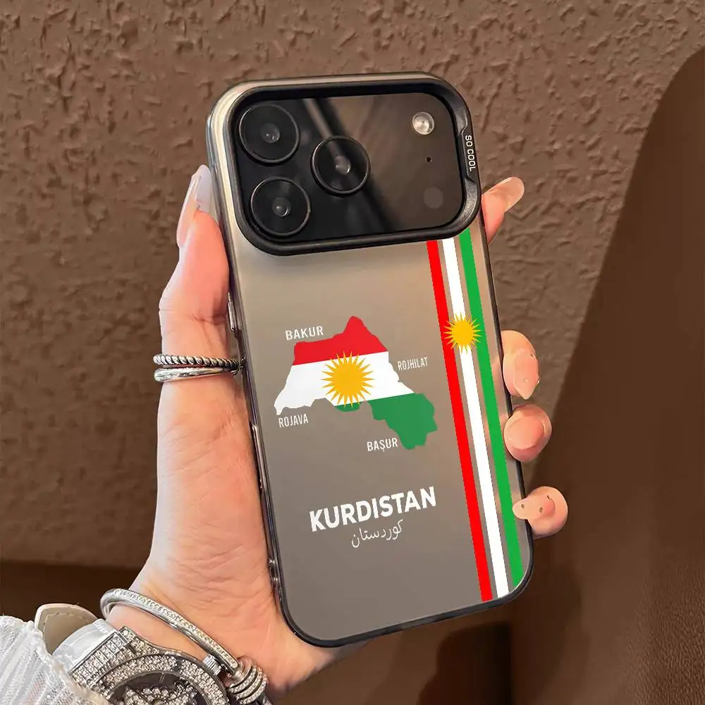 كردستان العلم كول شعار جراب هاتف آيفون 17 16 15 14 13 12 11 برو ماكس الهواء متعدد الألوان ماتي ليزر لامع أورورا فوندا
