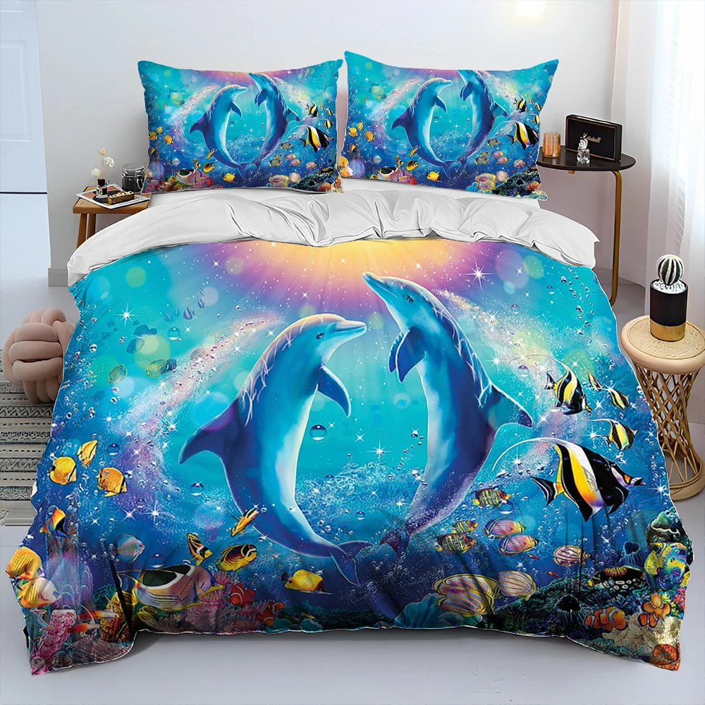 

Seabed Underwater World Dolphin Turtle Comforter Bedding Set,Duvet Cover Bed Set Quilt Cover Pillowcase,Queen Bedding Set Adult