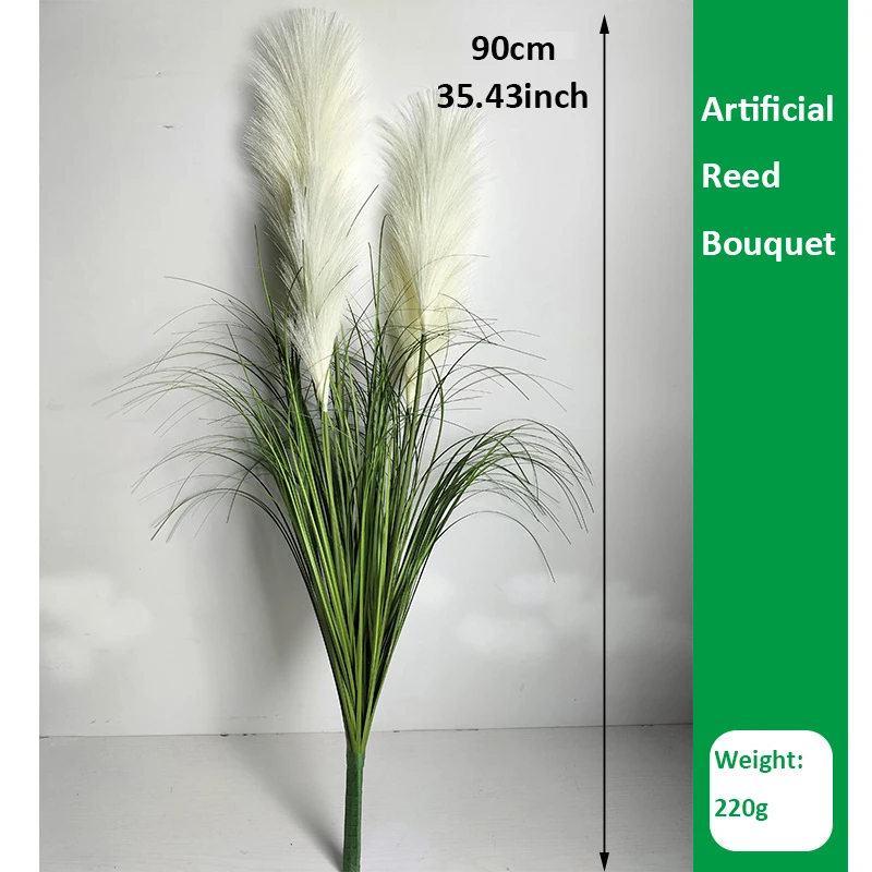 New Fake Reed Bouquet Silk Onion Grass Large Artificial Tree Wedding Flower Plastic Autumn Plants for Home Room Party Decoration