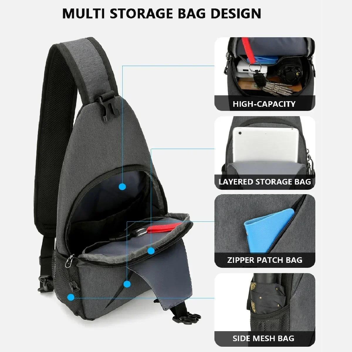 Bolsa de pecho de nailon impermeable para deportes y ocio, bolsa de teléfono de almacenamiento, multifuncional y de múltiples capas, a la moda