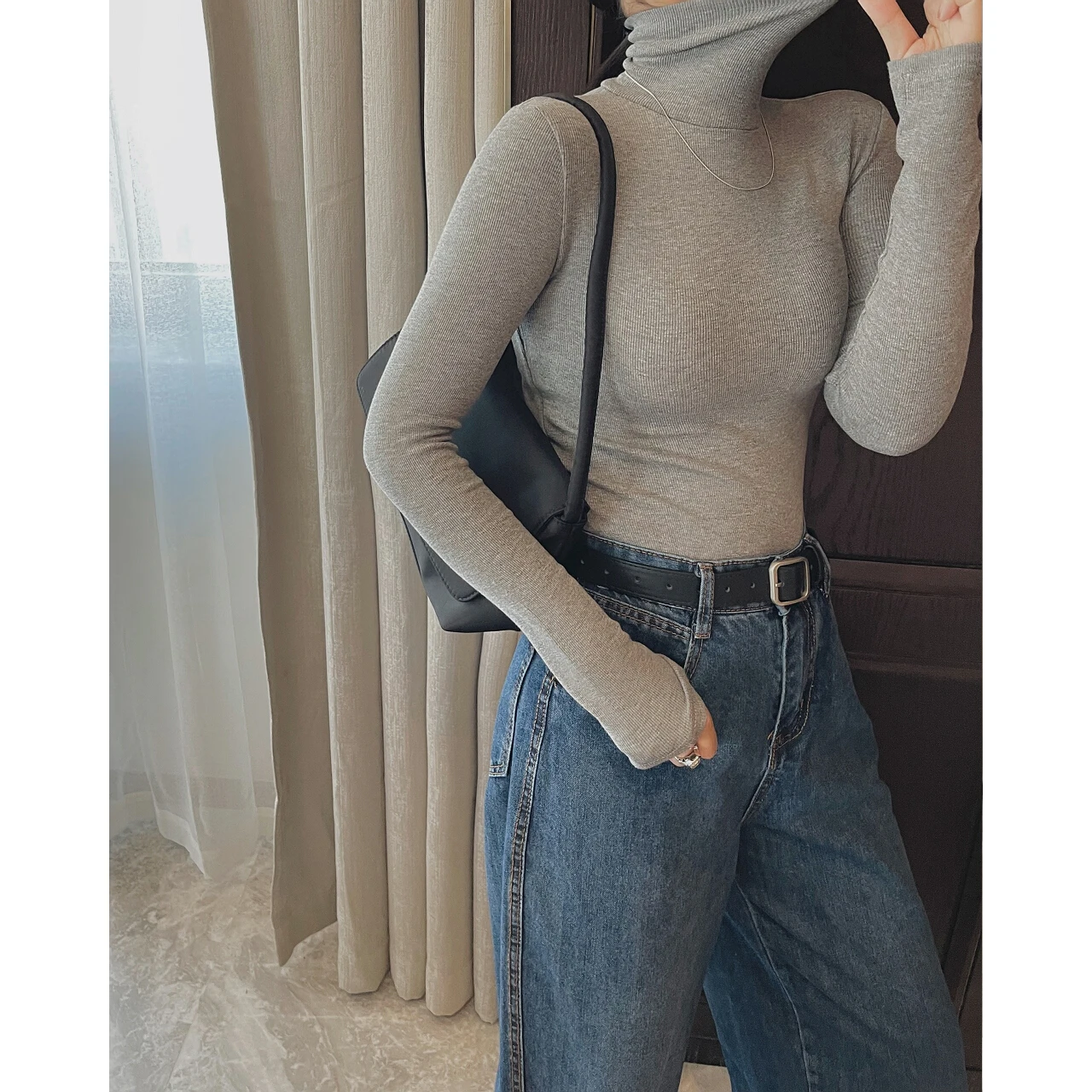 2022 Basic Simple Slim Turtleneck T-shirts Pullovers Y2k Clothes Crop Tops Woman Tee Korean Fashion Vintage Oem Cheap Goth New