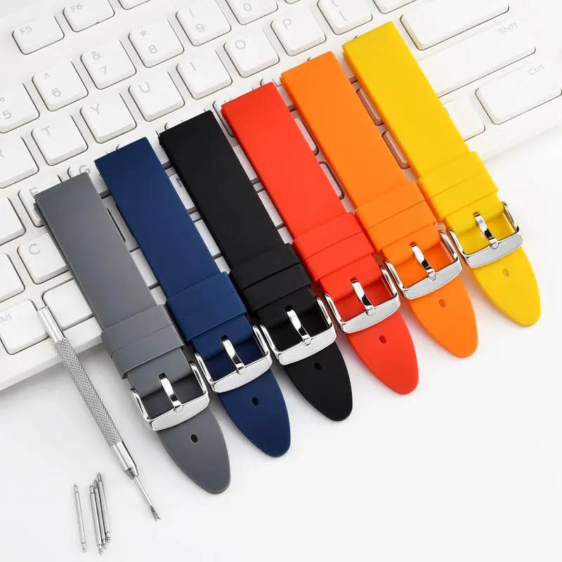 WOCCI High Quality Silicone Rubber Watch Strap Men 16mm 18mm 20mm 22mm 24mm Stainless Steel Buckle 7 Colours Watchband Women