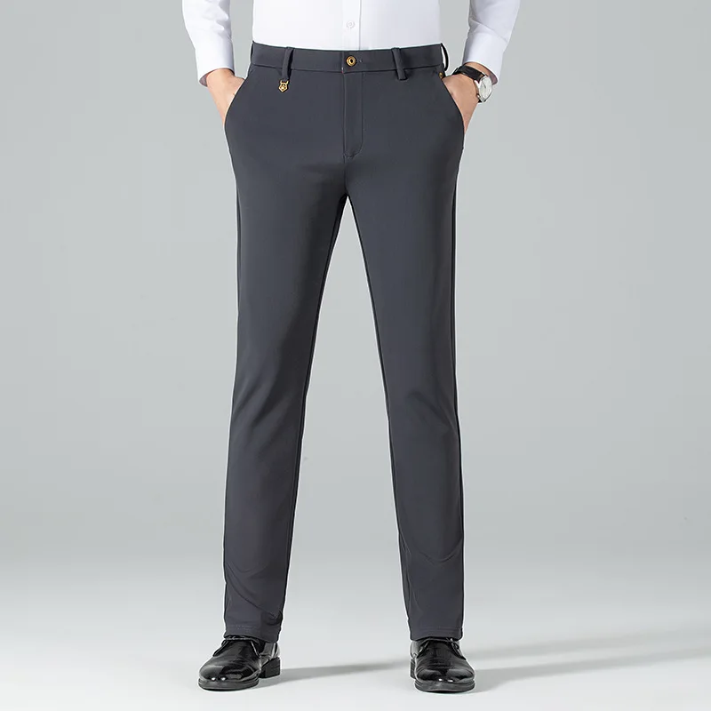 

Осень-зима 2025: мужские длинные брюки, повседневные брюки миди с талией, простые стандартные прямые брюки, облегающие брюки на молнии на пуговицах