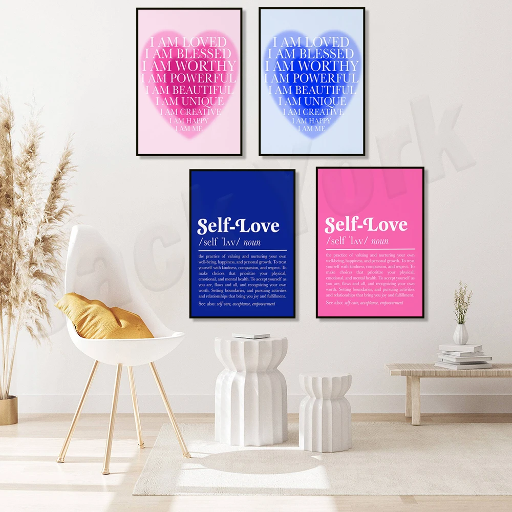 طباعة مخصصة للحب الذاتي، طباعة التأكيدات اليومية، طباعة تأكيد اقتباس، ملصق مزخرف بطباعة هالة متدرجة باللون الأزرق الوردي #2