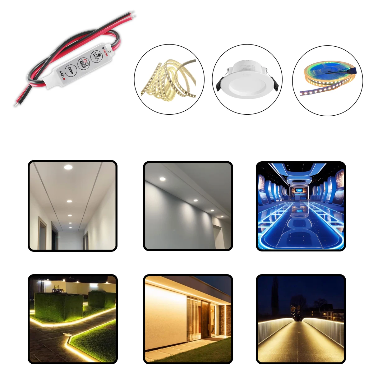 Controller LED monocolore per carichi pesanti - Dimmer a 3 pulsanti per strisce 5050 con effetti dinamici