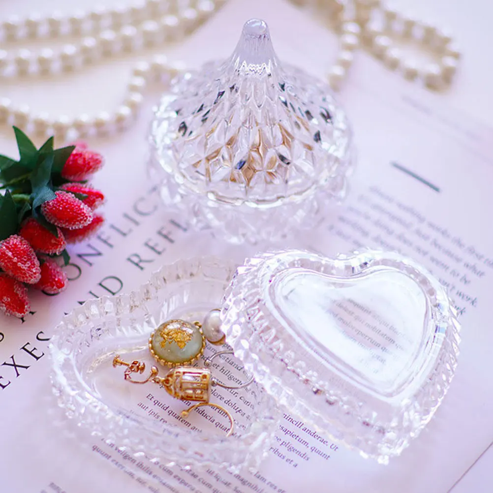 

2Pcs Embossed Heart Shaped Jewelry Box Glass Organizer for Wedding Gifts Valentine's Day Home Decor Display Heart Shaped Box