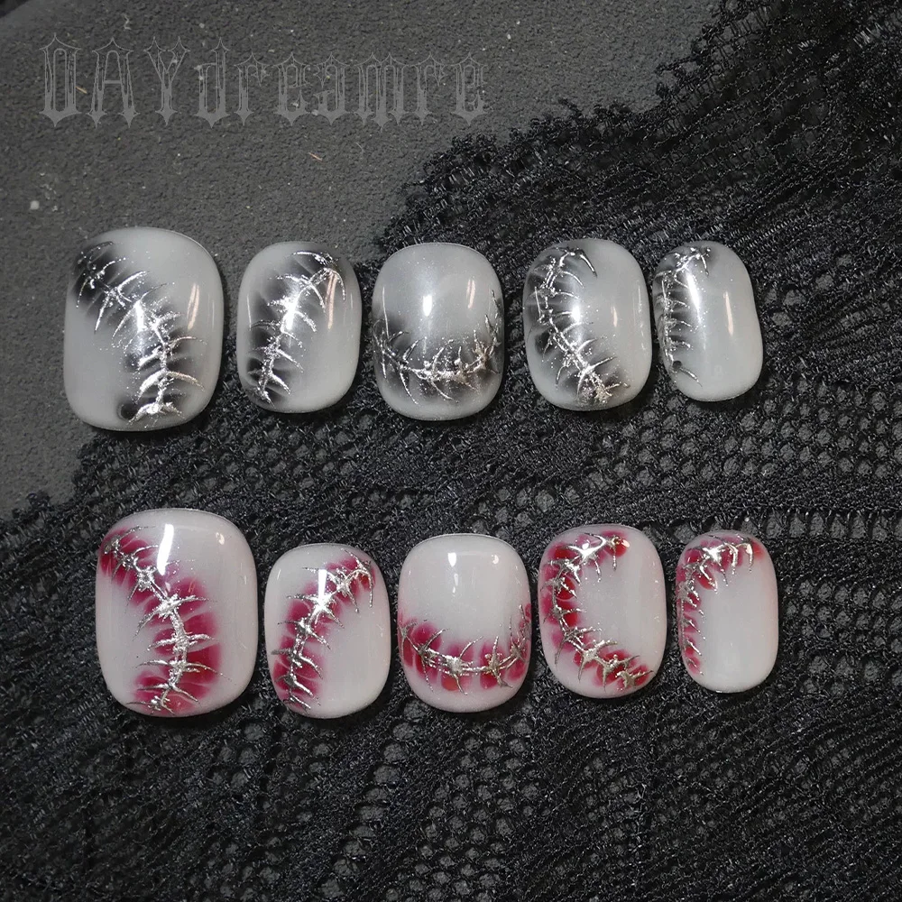 Punk Black Personality Hand-Drawn Thorns Chain Spider Nail Art Diamond Line Glitter Powder Fake Nail Party Accessories Sticker