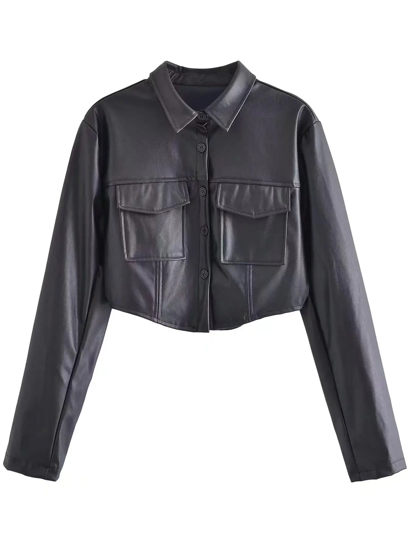 Chaqueta corta de cuero PU negro para mujer, abrigos de estilo Punk de manga larga con cremallera, abrigo corto de moda 2022