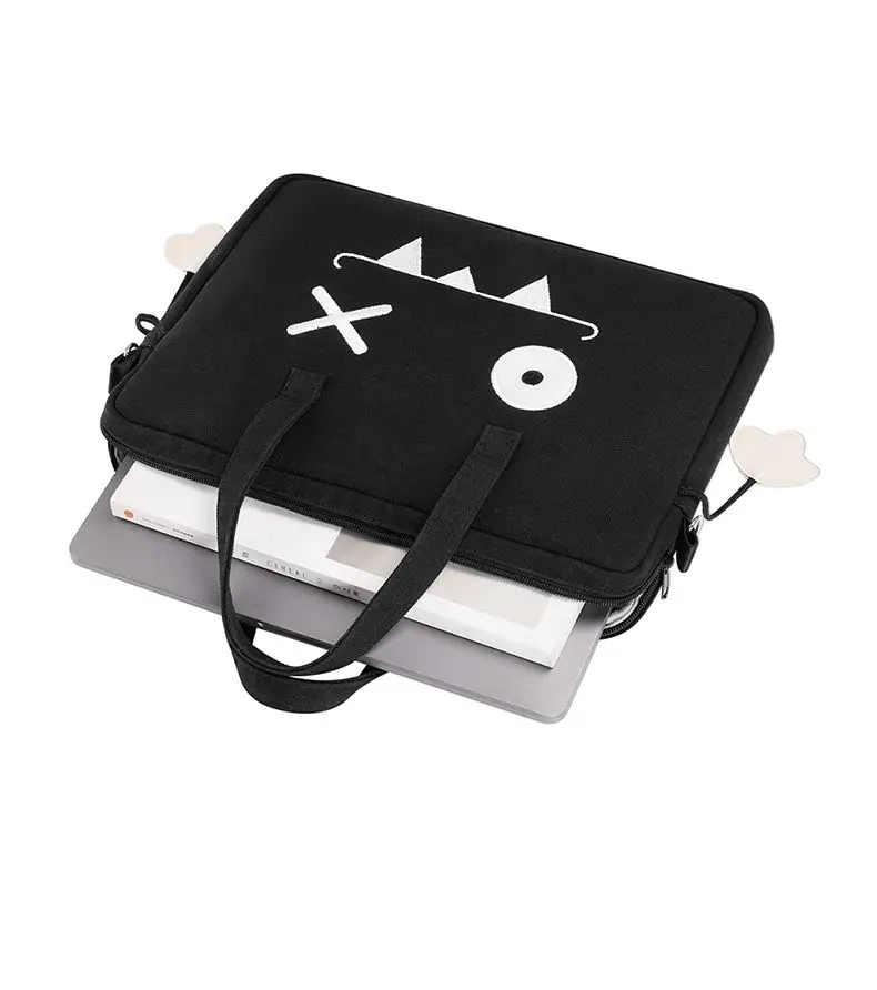 Ins الكرتون الأسود حقيبة لابتوب ماك بوك اير برو 13.3 14 بوصة آي باد كمبيوتر محمول حافظة دائم المحمولة حقيبة يد للسفر حقيبة كروسبودي #4