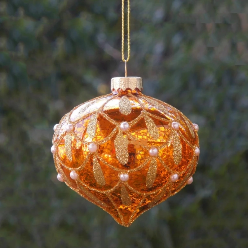 16pcs/pack Diameter=8cm Gold Painting Handmade Onion Shaped Glass Pendant Home Decoration Christmas Day Tree Hanging Globe