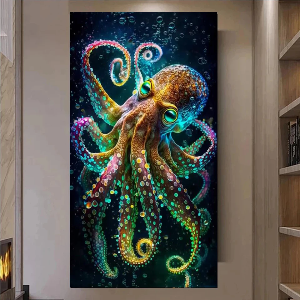 Diy Diamond Painting Octopus Diy Puzzle Full Square Round Diamond Art Mosaic Animal Fish New 2025 Pictures For Living Room Decor