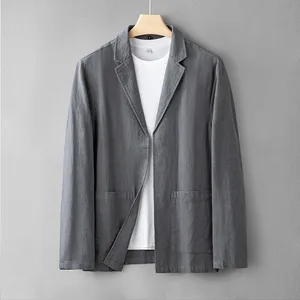 Men's Blazer Jacket with Multiple pockets Sold Color Cotton Linen Sports Coats Regular Fit Herringbone Suit Jackets