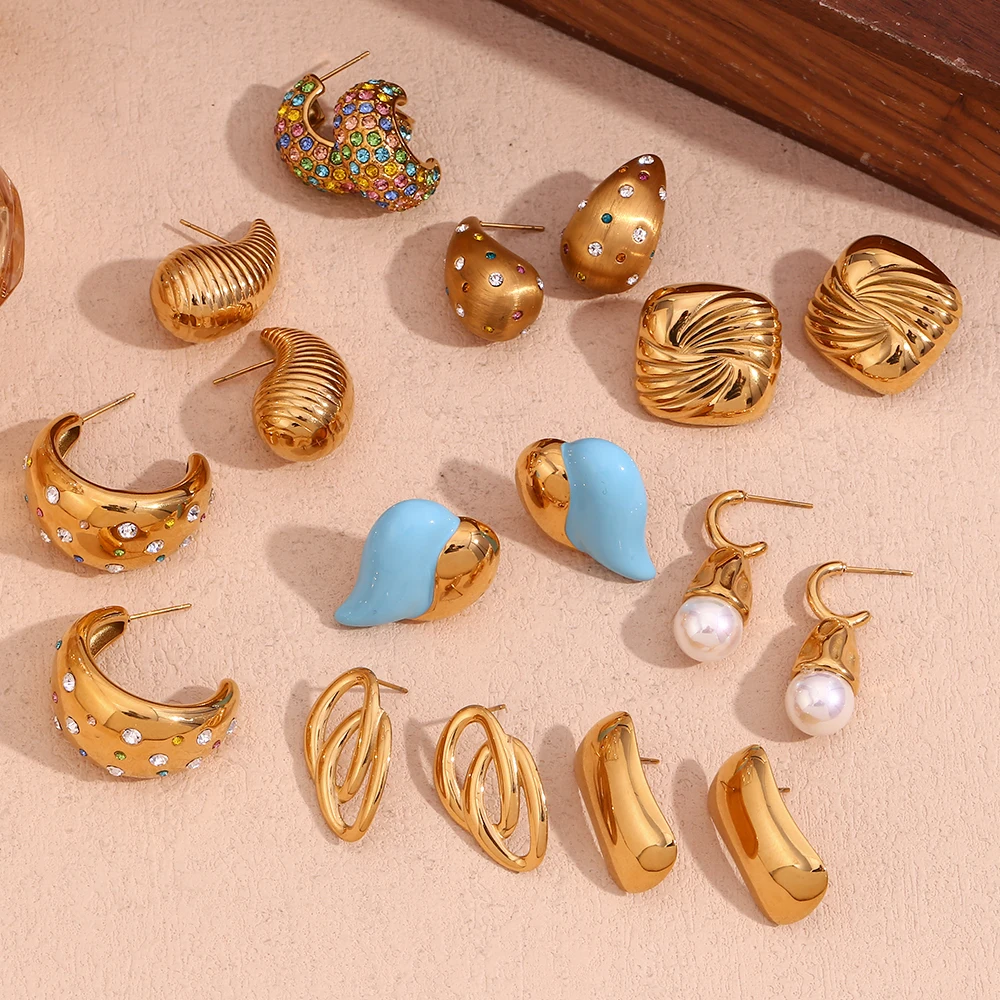 E.B.belle 중공 나사산 O자형 더블 루프 파운드 진주 사각형 날개, 광택 직사각형 브러시 매트 귀걸이