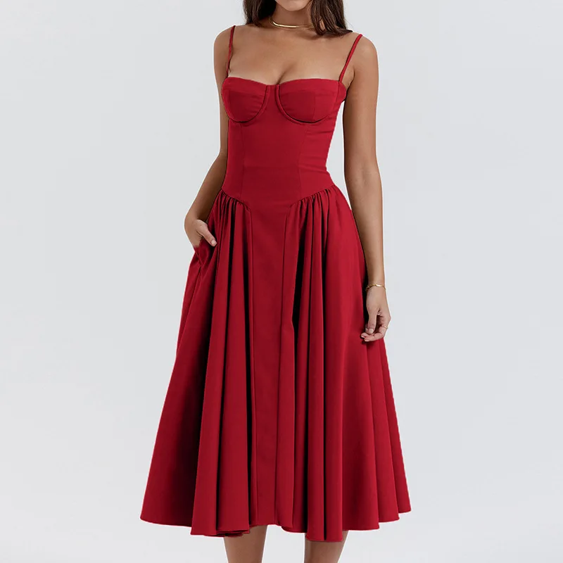 SUSOLA Women New Fashionable Red Dress: Strapless,Waist-Cinching,Sexy Spaghetti Strap for Women Luxury Birthday Party Dresses