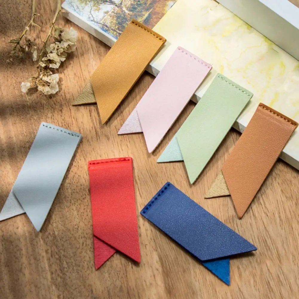 2Pcs Handmade Faux Leather Bookmarks Solid Color Wear Resistant Waterproof Decorative Book Corner Bookmarks Notepad Labels