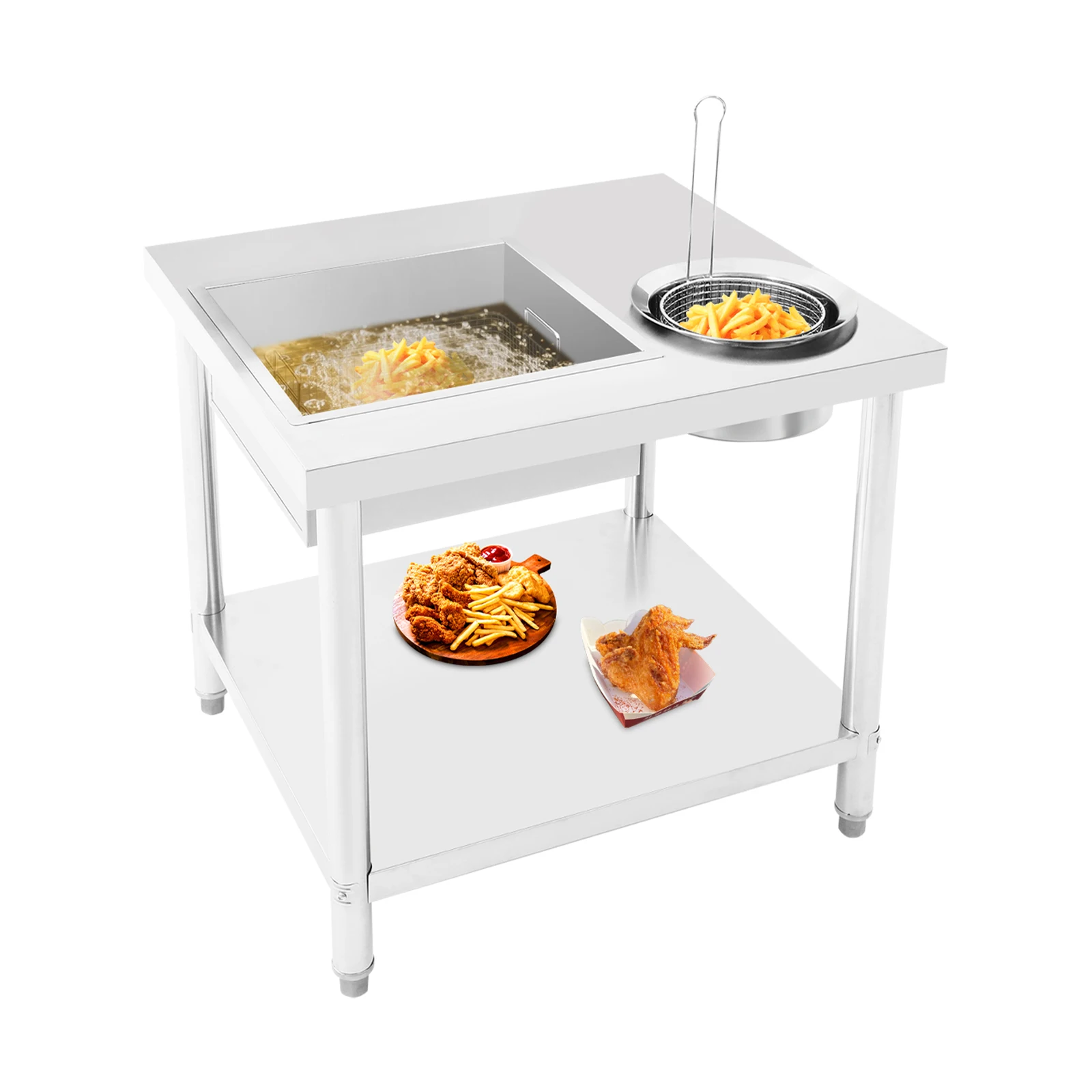

Stainless Steel Fried Chicken Preparation Table Fried Chicken Worktop Commercial Breading Worktop Dual Baskets 31.5 Inches