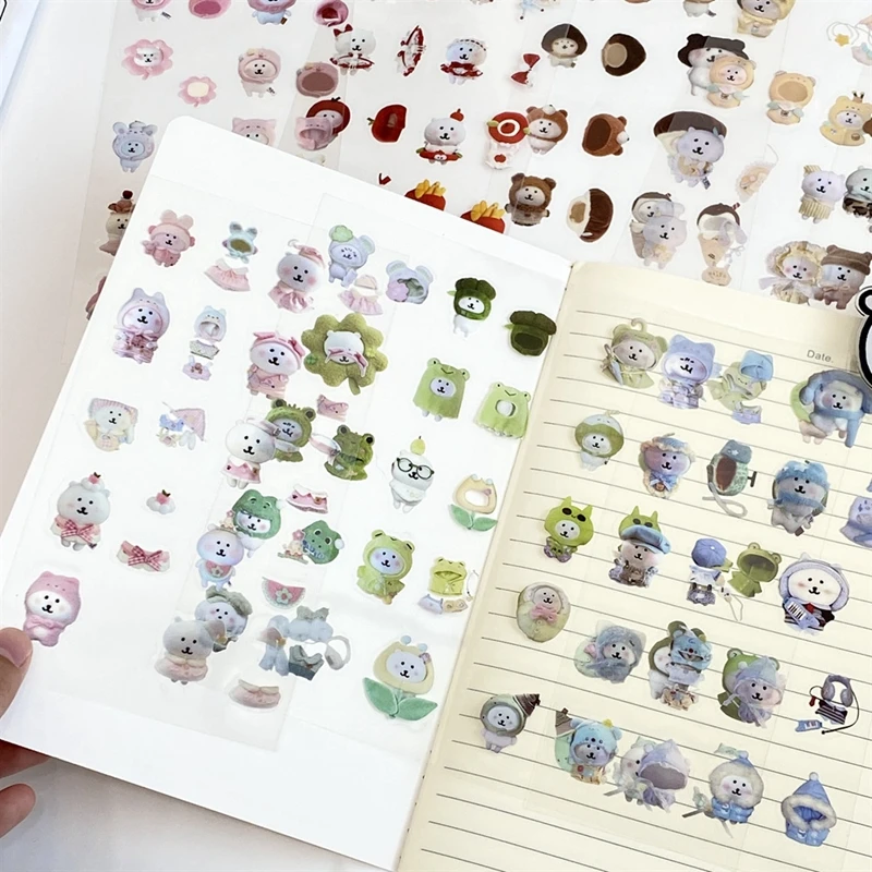12pcs Set Cute Bear Transparent Sticker for Phone Camera Luggage Journal Sticker Kawaii Decoration Sticker Gift