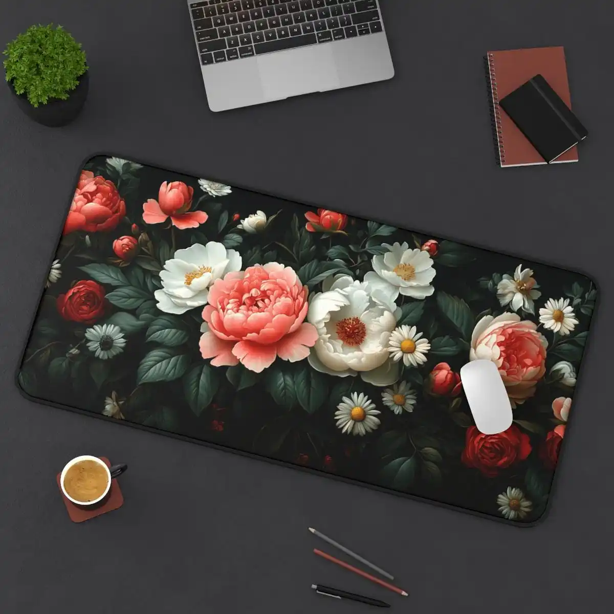 

Dark Floral Peony Vintage Pink Gaming Mouse Pad Plant Extended Mouse Pad Dark Academia Desk Mat Perfect Gift for Friends
