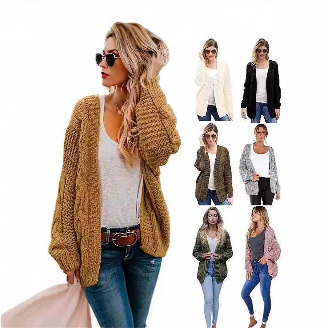 Chunky Cable Knit Cardigan Women Long Loose Knitwear Cardigans Outerwear Solid Spring Summer Casual