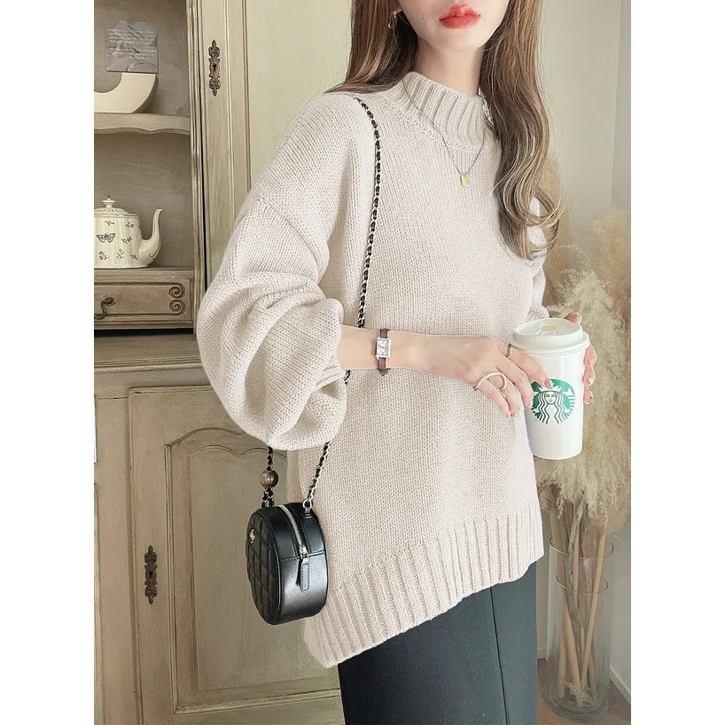 

Long Loose Knitwear Stand Collar Ba Split Fem Commute Sle Mixed Fabric Winter Season Regular Thin
