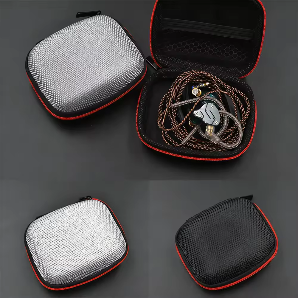 Bolsa de armazenamento para fones de ouvido, caixa quadrada para fones de ouvido, para viagens internas e externas, acessórios com zíper