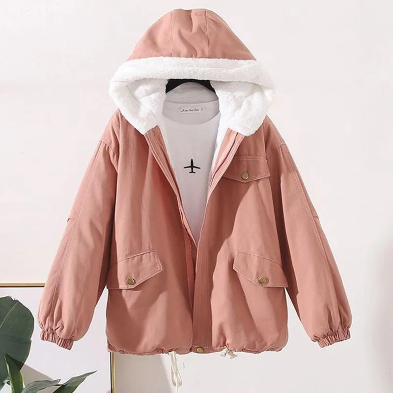 Biyaby Oversized Cotton Hooded Coats Women Winter Kawaii Loose Parkas 2024 New for Woman Casual Thickened Warm Jacket Female