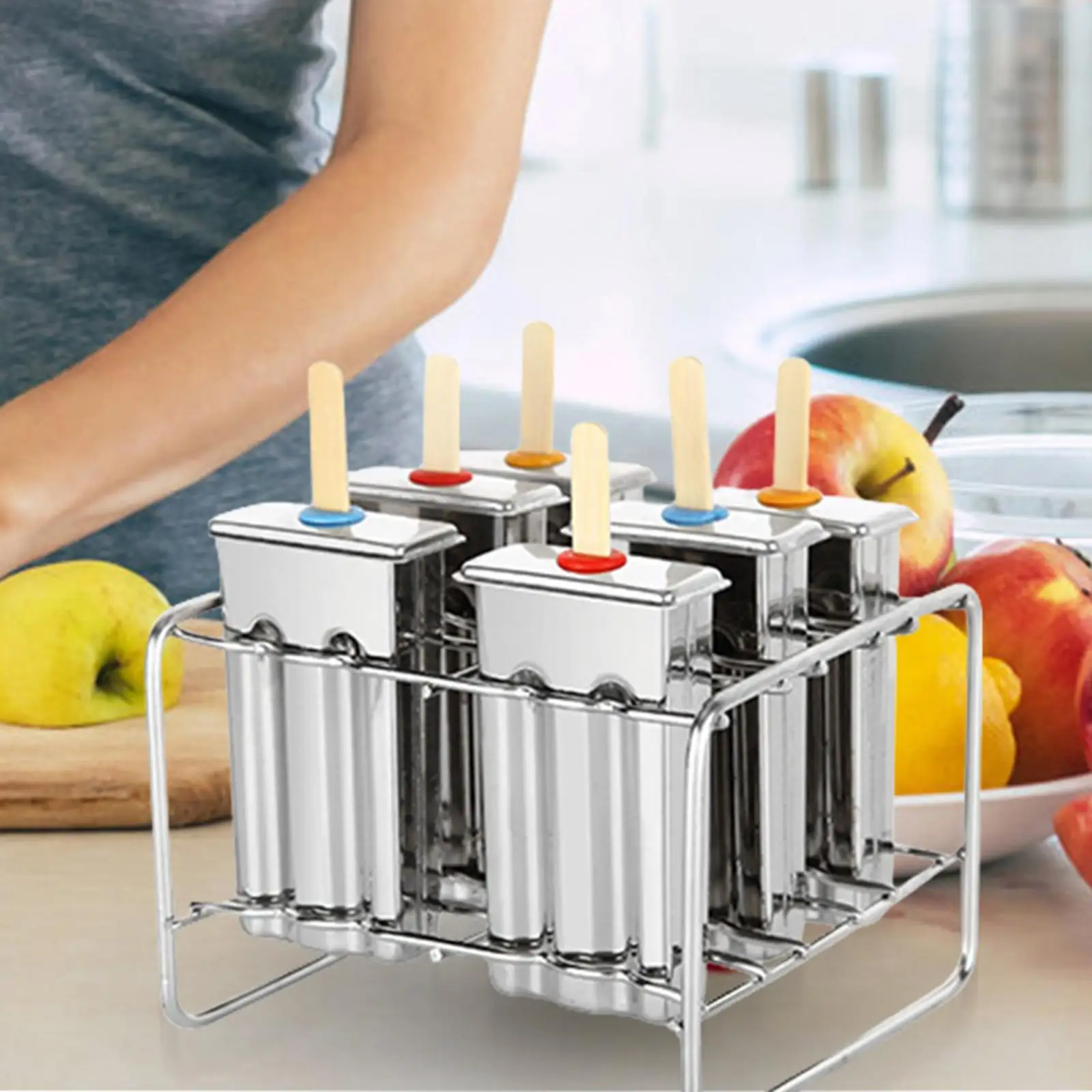 

Stainless Steel PopsicleMold Ice Cream PopsicleHolder With 100Pcs Stick Holder For Home Kitchen