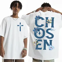 Chosen Floral Aesthetic Bible Verse T-shirts Women's Trendy Christian Clothing T Shirt Men's Fashion Retro Style Classic T-shirt