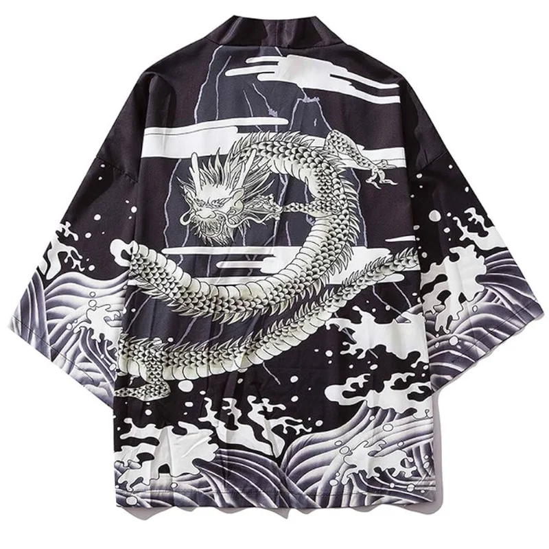 Summer Japanese Style Anime Dragon Print Cosplay Haori Yukata Top Adult Traditional Samurai Loose Kimono Cardigan For Men Women