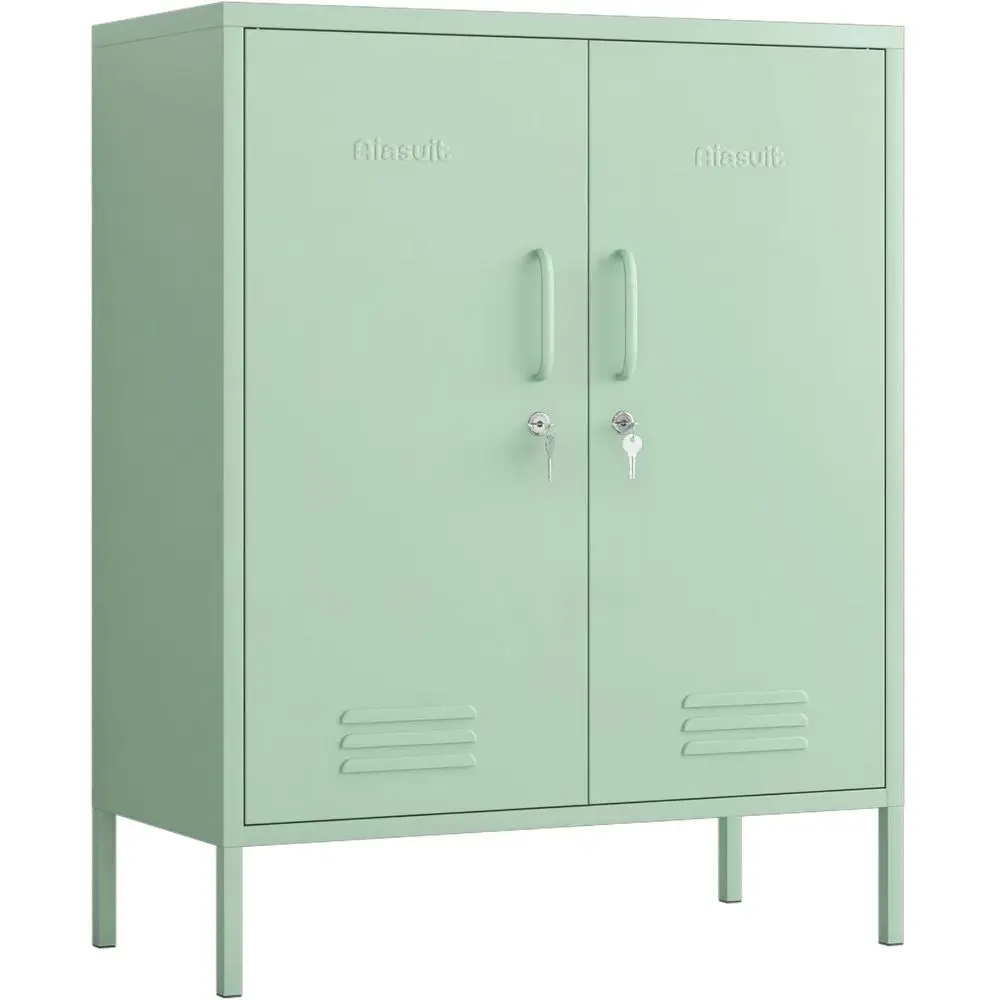 

Зеленый прочный металлический шкаф для хранения с 3 полками, с запирающимися дверцами, 40x31.5x15 дюймов, съемные полки