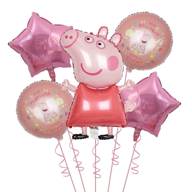 5pcs Peppa Pig Set Series Balloon Set Peppa George Children Birthday Toy Decoration Aluminum Film Balloon Party Decor Supplies