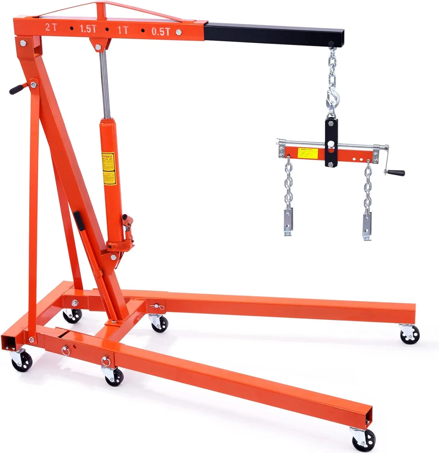 Engine Hoist with Lever, 2 Ton Folding Cherry Picker Shop Crane Hoist Lift, Heavy Duty Hydraulic Engine Crane with 6 Casters