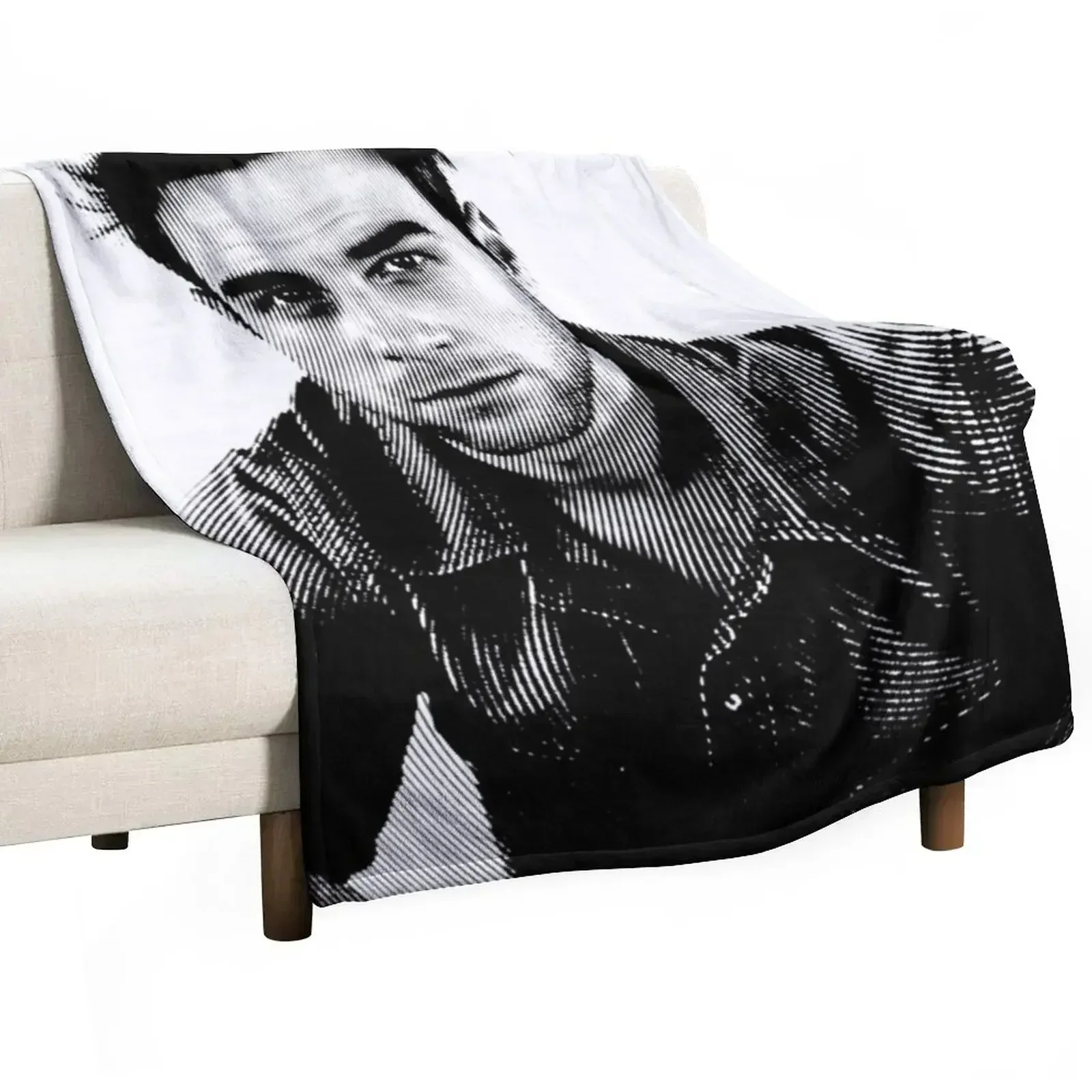 

Nathaniel Buzolic Black & White Portrait (Linocut) Throw Blanket Plaid Polar Retros Blankets