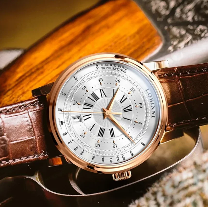 LOBINNI ผู้ชายนาฬิกาอัตโนมัติ 40.5 มม.นาฬิกาข้อมือ 50M กันน้ํา Sapphire Mirror NH35 Pulse Dial